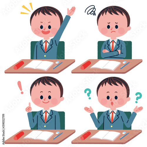 授業中の男子学生イラストセット