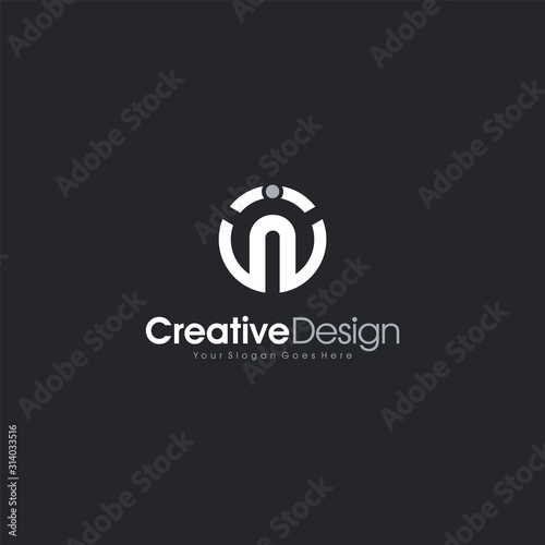 Letter N logo, Circle shape symbol, green and blue color, Technology and digital abstract dot connection Icon Creative Design