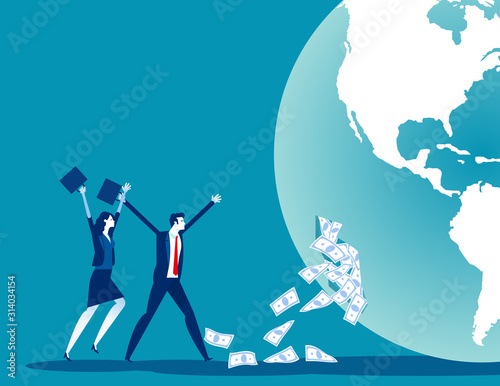 Investor and source of funds. Concept business financial vector illustration, Team receive funding