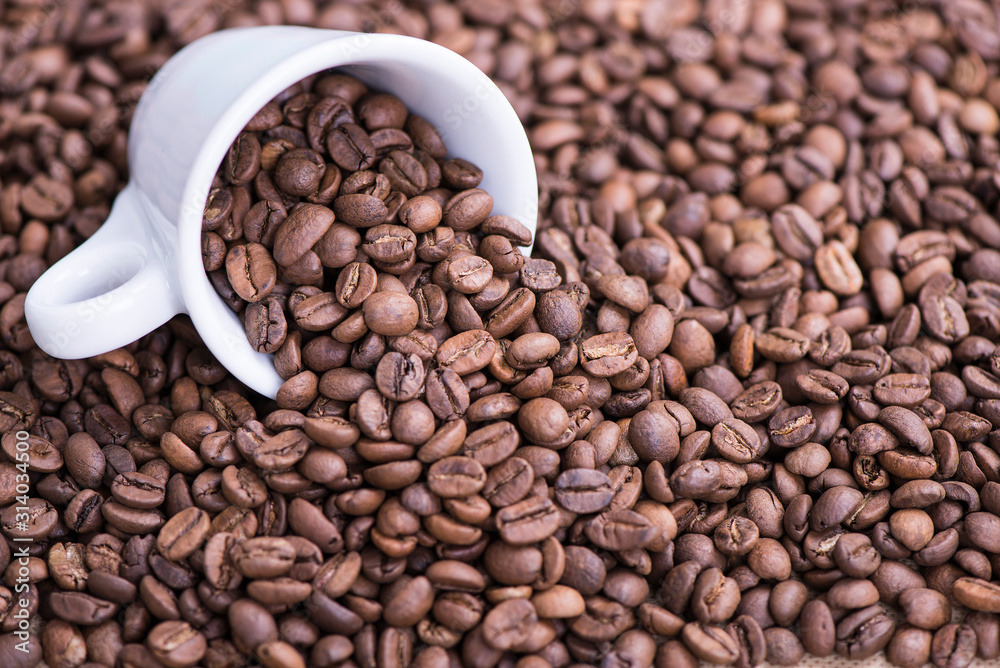 Coffee beans on table for background