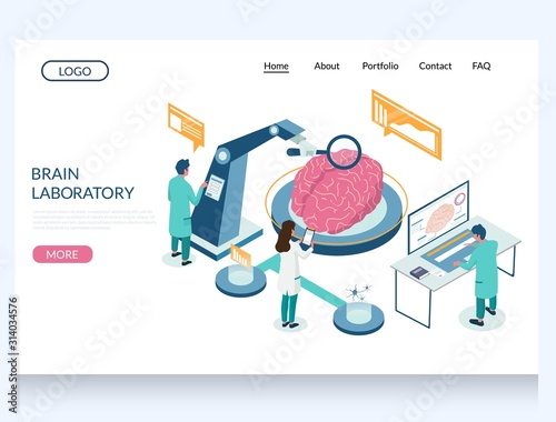 Brain laboratory vector website landing page design template