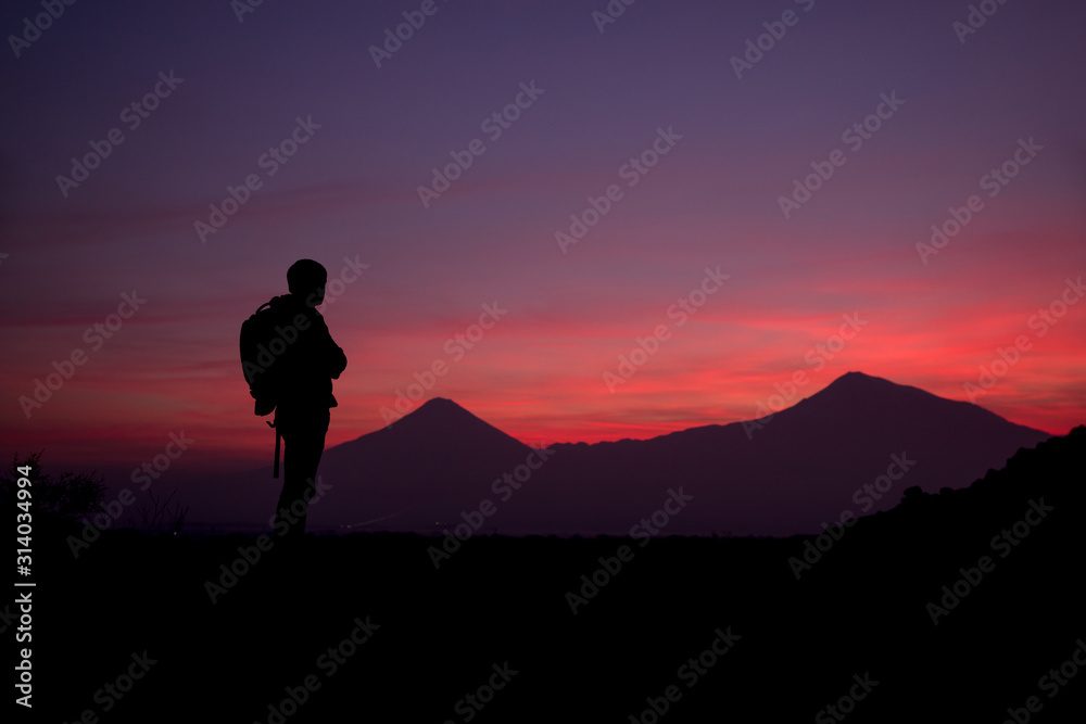traveler man with ararat mountain