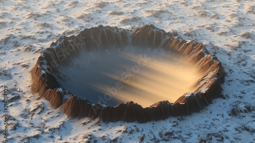 Obraz na plátne Crater on the ground covered in snow