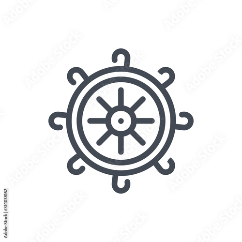 Helm line icon. Ship handwheel vector outline sign.