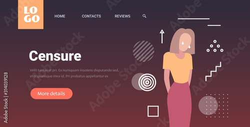 depressed businesswoman being bullied upset girl violence victim of bullying mocking public disapproval scapegoat censure concept portrait horizontal copy space vector illustration
