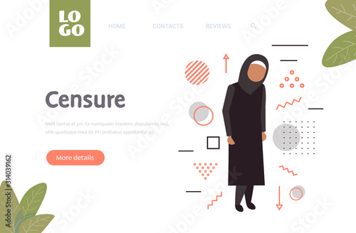 depressed arabian woman being bullied victim of bullying mocking public censure negative emotions religious Islam lifestyle concept full length horizontal copy space vector illustration