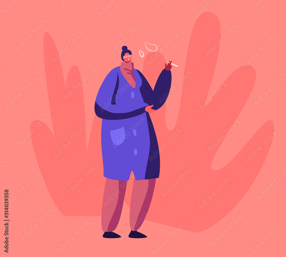 Adult Self-confident Woman Stand Outdoors Enjoying Smoking Cigarette and  Blowing Rings of Smoke. Female Character Having Drug Addiction. Health Care  Social Problem Cartoon Flat Vector Illustration Stock Vector | Adobe Stock