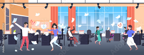 businesspeople throwing papers conflict problem concept businesspeople arguing colleagues disputing having disagreement at work negative emotions office interior horizontal full length vector
