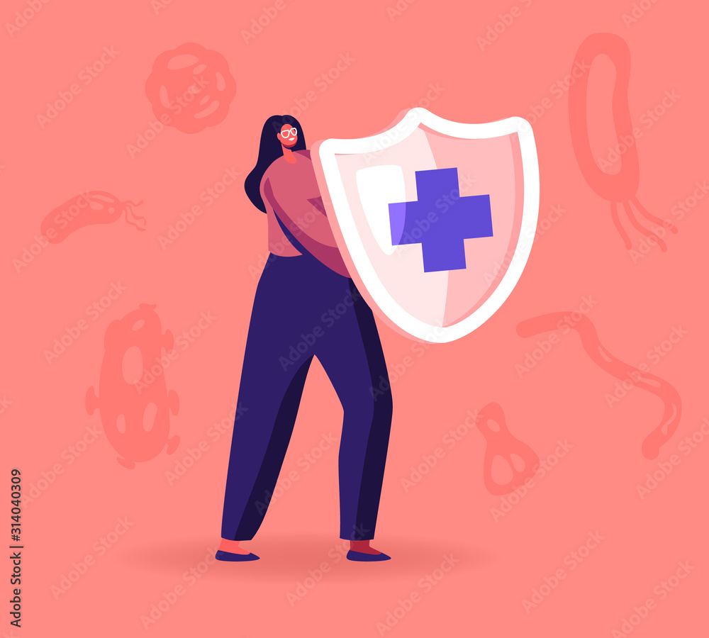 Epidemiology Concept. Woman Hold Shield with Cross Sign. Health Danger Risk  Spread. Sanitary Condition Prevention and Virus Protection Microscopic  Bacteria Infection Cartoon Flat Vector Illustration Stock Vector | Adobe  Stock