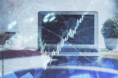 Wallpaper Mural Stock market graph and table with computer background. Multi exposure. Concept of financial analysis. Torontodigital.ca