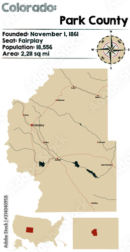 Large and detailed map of Park county in Colorado, USA.