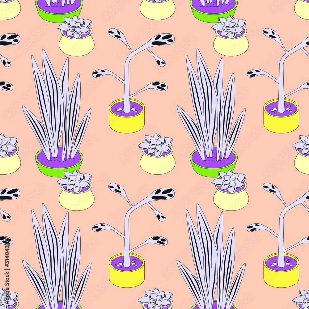 Plants in pots in seamless vector pattern for wallpapers, design ...