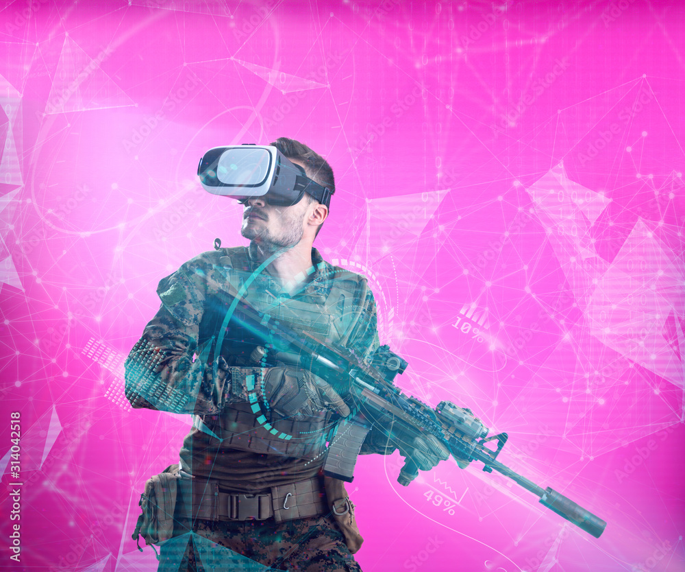 soldier using virtual reality headset soldier using virtual reality headset