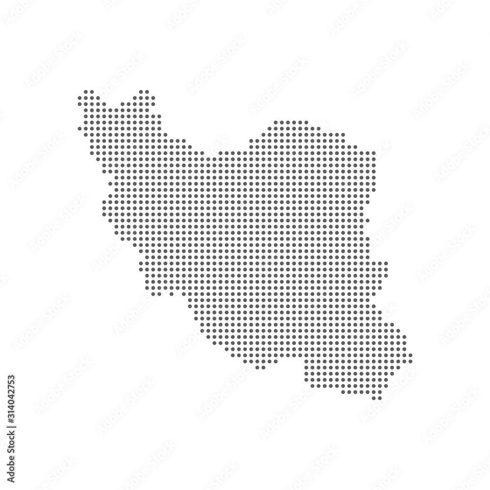 Abstract dotted polka dots pixel particle Iran map. Vector eps10