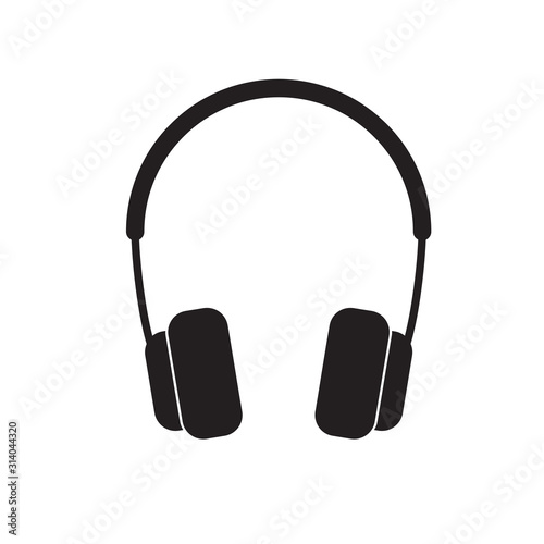 Headphone icon silhouette black on white isolated background. Vector image