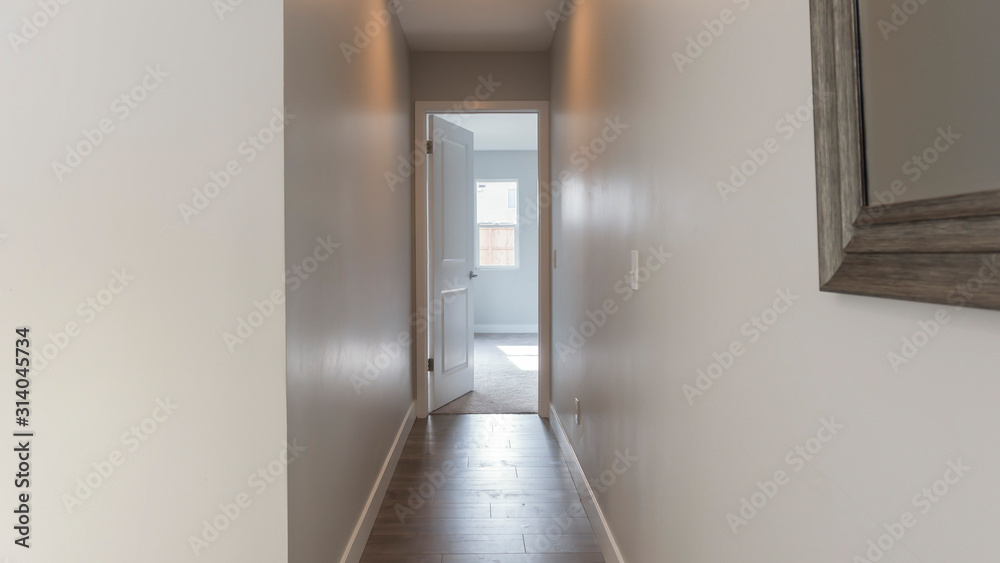 Panorama frame Dark hallway going to the master bedroom Panorama frame Dark hallway going to the master bedroom