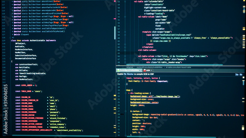 Web developing of the site using php language. Php code in the editor, markup, front view
