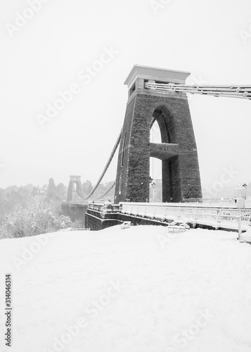 Clifton Suspension Bridge during the snow of 2019 