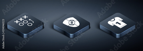 Set Isometric Planning strategy concept, American football jersey and American Football ball and shield icon. Vector