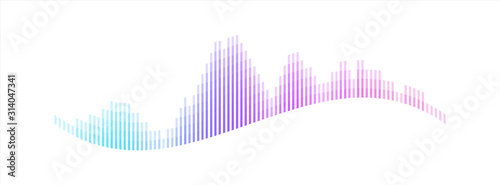 Technology sound wave visualization. Abstract audio player equalizer. Music and voice digital signal concept. Dj beat spectrum or rhythm. Stock Vector illustration isolated on white.