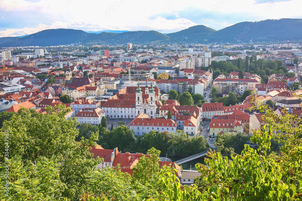 Aerial view to the city of Graz, Austria