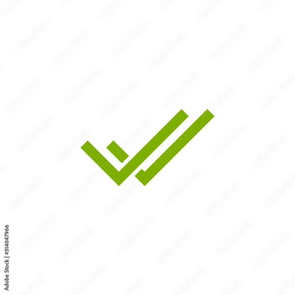 Valid Seal icon. Green double tick. Flat done sticker icon. Isolated on white. Accept button. Valid Seal icon. Green double tick. Flat done sticker icon. Isolated on white. Accept button.