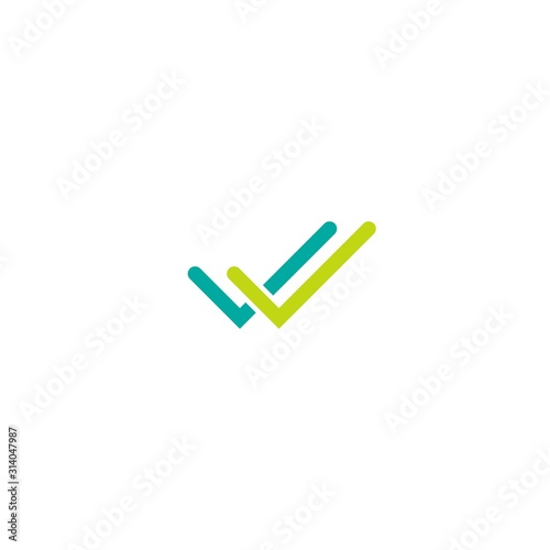 Valid Seal icon. Blue and green double tick. Flat done sticker icon. Isolated on white. Accept button.