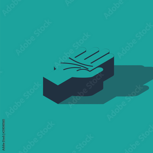 Isometric Palmistry of the hand icon isolated on green background.  Vector Illustration