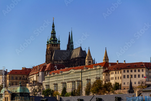 View of Prague Castle - Prague Castle, in a clear sunny weather. Here were the kings of Bohemia, Roman emperors, presidents of Czechoslovakia and the Czech Republic.