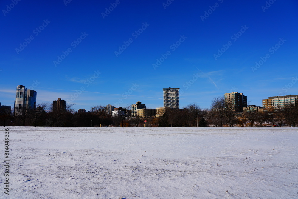 Cold winter January landscape view of east side of the city of Milwaukee, Wisconsin. Cold winter January landscape view of east side of the city of Milwaukee, Wisconsin.