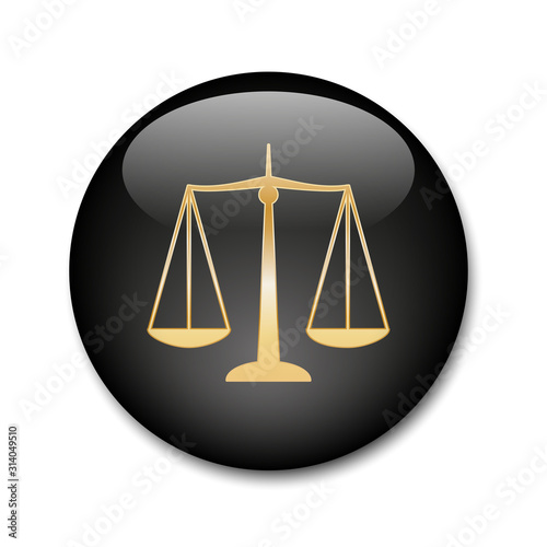 Black round vector SCALES OF JUSTICE web button