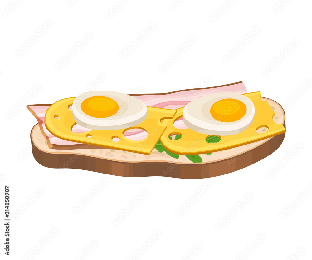Open Sandwich with Boiled Egg and Sliced Bacon Isolated on White Background Vector Illustration Open Sandwich with Boiled Egg and Sliced Bacon Isolated on White Background Vector Illustration
