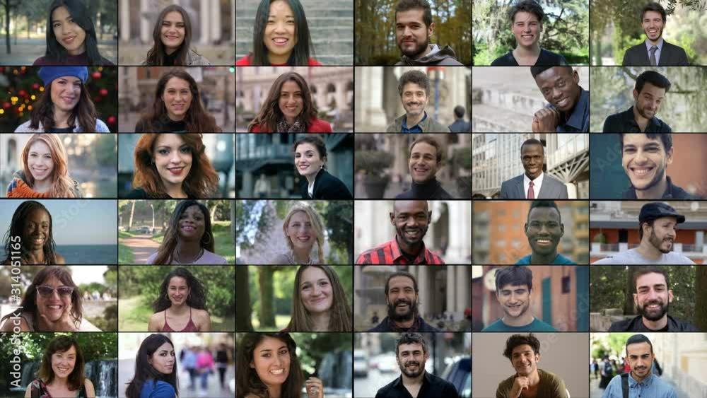 multiscreen of smiling happy people different for age and race