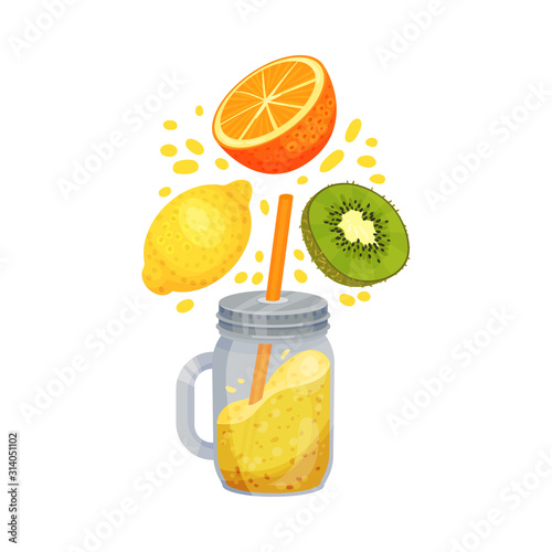 Fruit Smoothie Made of Lemon and Orange Vector Illustration