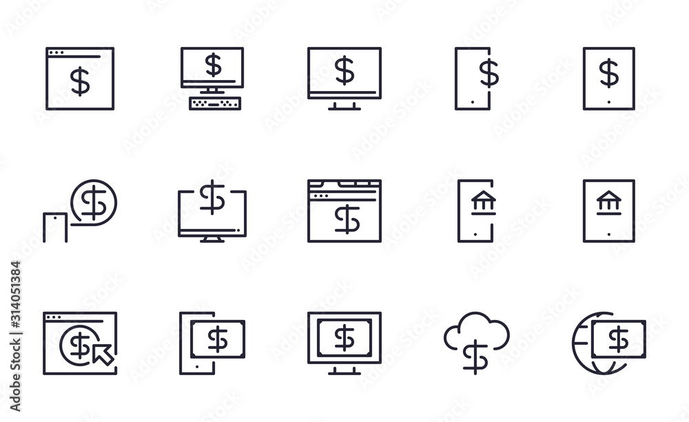 Set of Internet banking, Mobile banking, Online financial vector icon illustration Set of Internet banking, Mobile banking, Online financial vector icon illustration