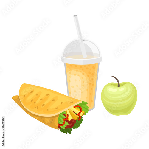 Takeaway Products for Snack Break with Sandwich and Juice Vector Illustration