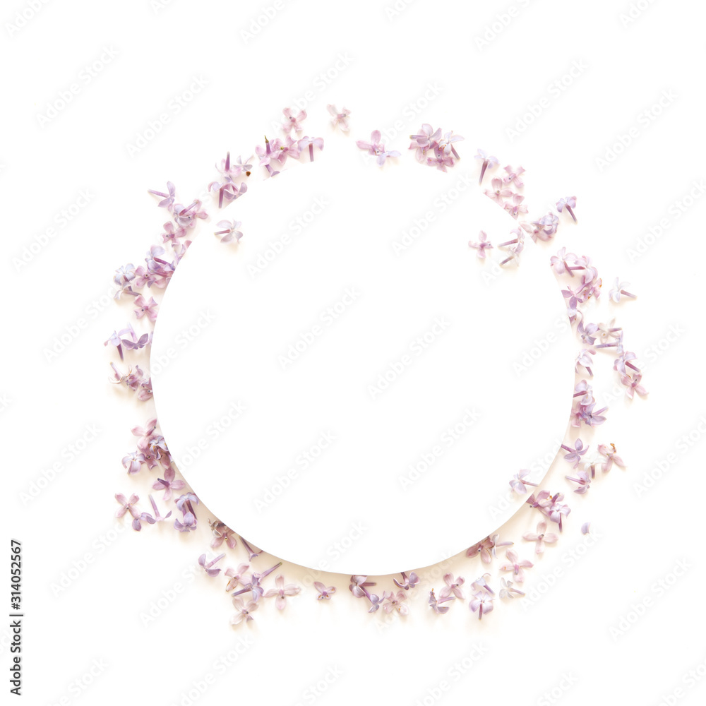 Creative layout of lilac flowers with space for text on white paper. Mockup. View from above. - Image Creative layout of lilac flowers with space for text on white paper. Mockup. View from above. - Image