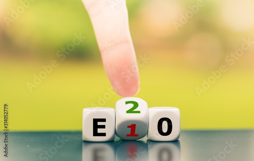 Symbol for the change from E10 biofuel to E20 biofuel. photo