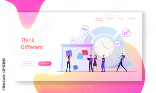 Agile Development Software Methodology Website Landing Page. People Sticking Papers on Big Organizer. Scrum Task Board Team Work Lifecycle Process Web Page Banner. Cartoon Flat Vector Illustration