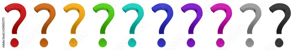 question marks red yellow gold green blue purple pink silver black interrogation points 3d question marks red yellow gold green blue purple pink silver black interrogation points 3d