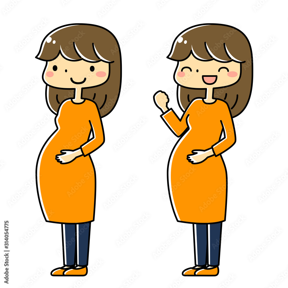 The pregnant woman who stands up and the pregnant woman I have a mind to  send(Anime style illustration) Stock Illustration | Adobe Stock