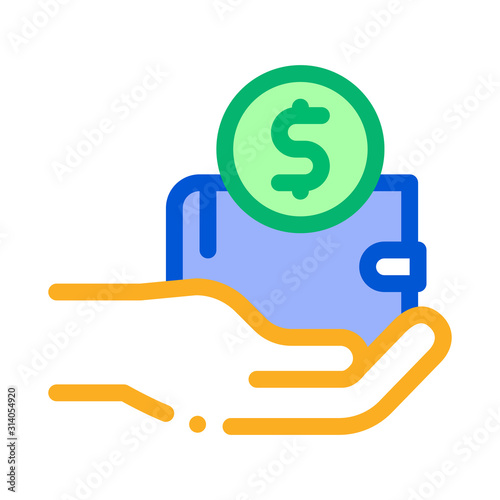 Hand Holds Wallet With Money Icon Vector. Outline Hand Holds Wallet With Money Sign. Isolated Contour Symbol Illustration