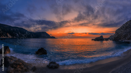 Fantastic seascape with colorful sky during sunset. Nature in twilight period which including of sunrise over the sea and the nice beach.