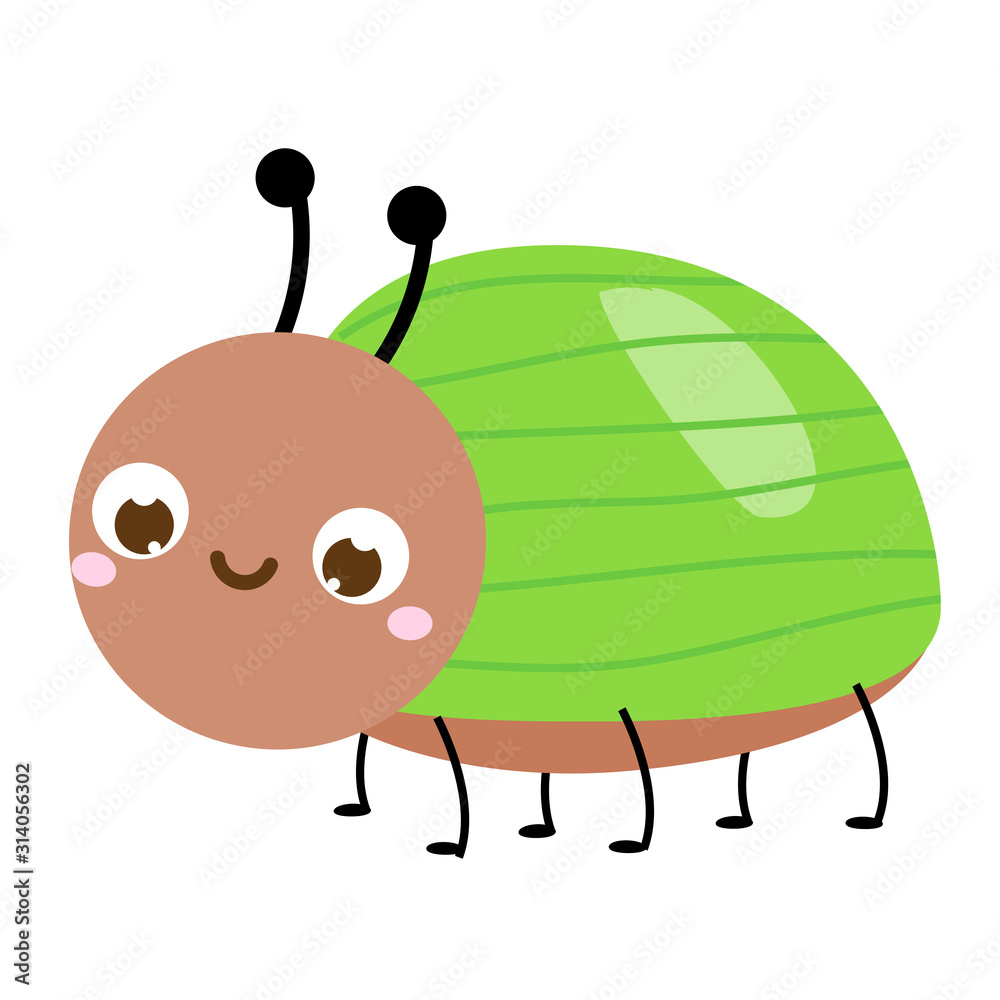 Cartoon beetle. Cute insect bug character. Vector illustration Stock