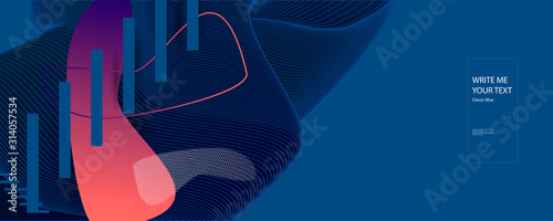 Abstract background futuristic elements on Classic Blue color banner geometric blue gradient texture with lines