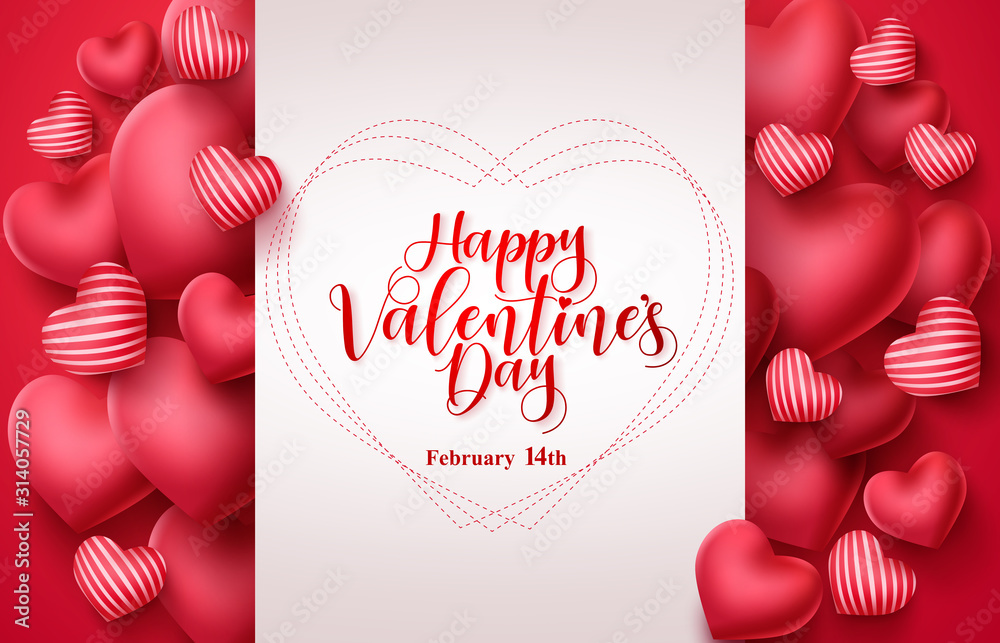 Valentines day vector greeting background. Happy valentines day greeting typography in white space for text with heart elements  background. Vector illustration. - obrazy, fototapety, plakaty 