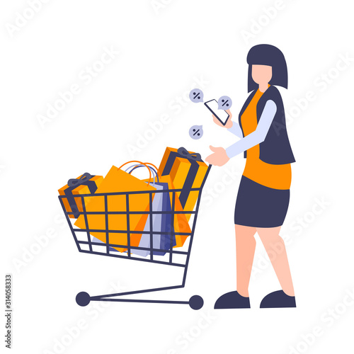 Girl pushing shopping troll...