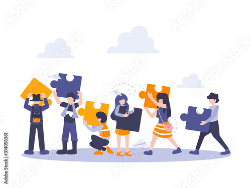 People connecting puzzle el...