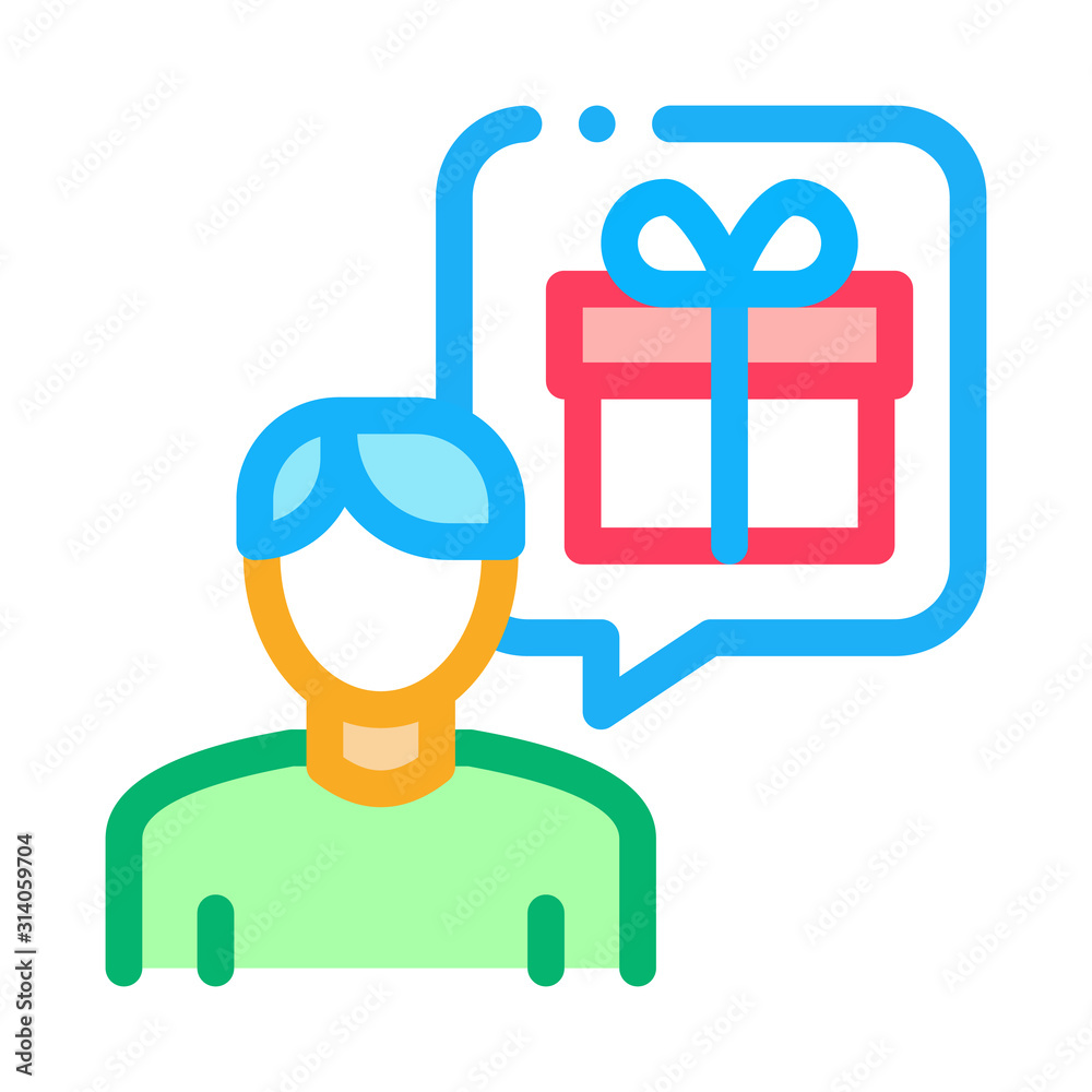 Man with Gift Thought Icon Vector. Outline Man with Gift Thought Sign. Isolated Contour Symbol Illustration Man with Gift Thought Icon Vector. Outline Man with Gift Thought Sign. Isolated Contour Symbol Illustration