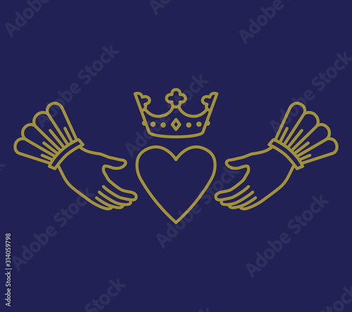 Claddagh ring love symbol heart and crown in hands